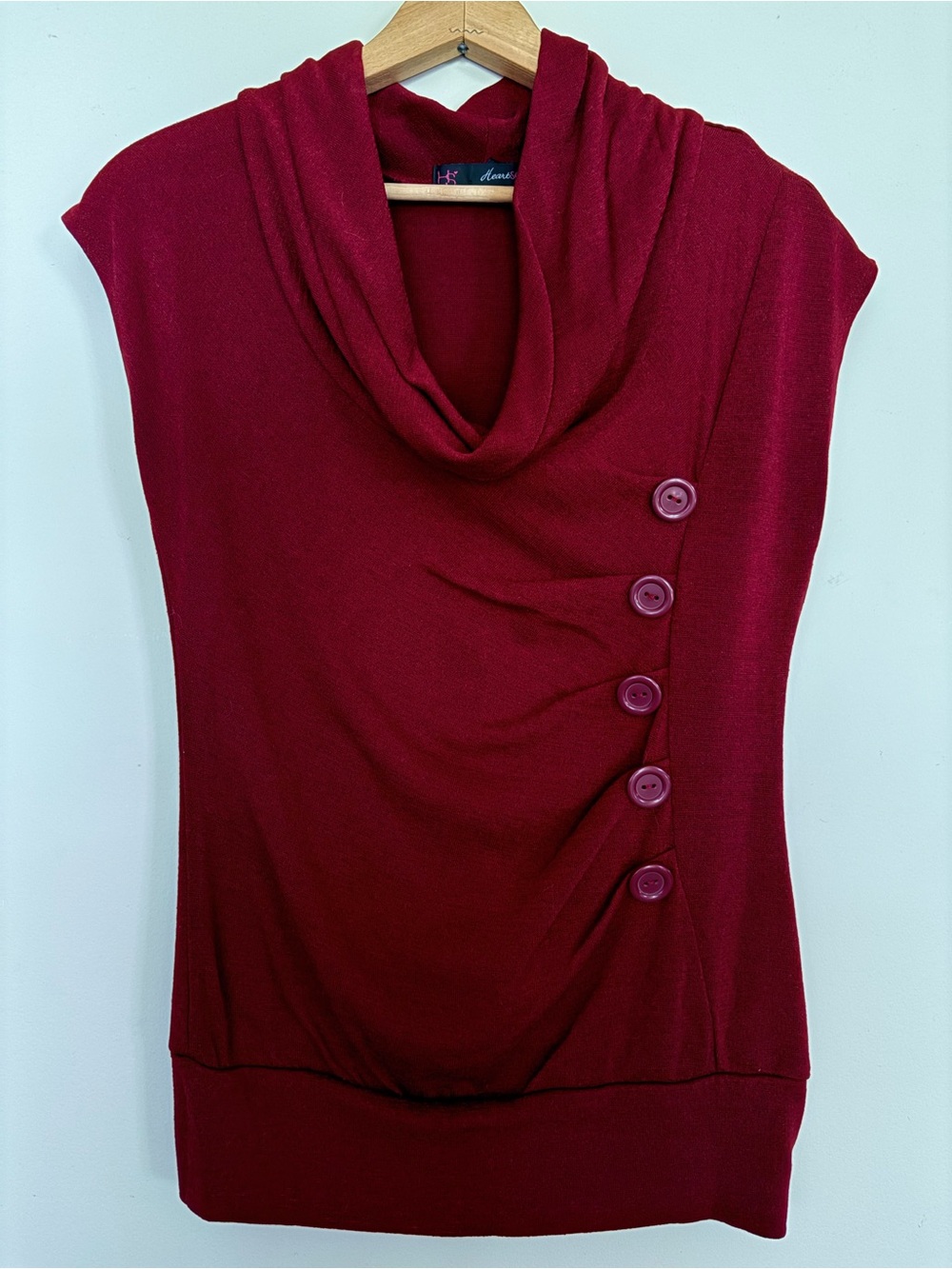 Women's‎ Medium Red Cowl Neck Ruched Button Tunic Top Sleeveless Y2K Office Wear